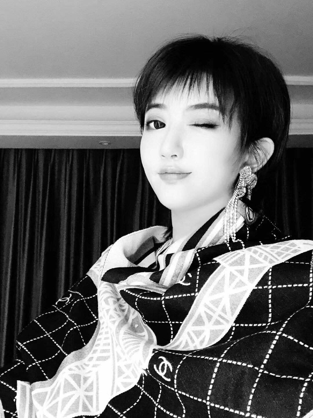 Chanel Eiffel Tower Grid Scarf — model