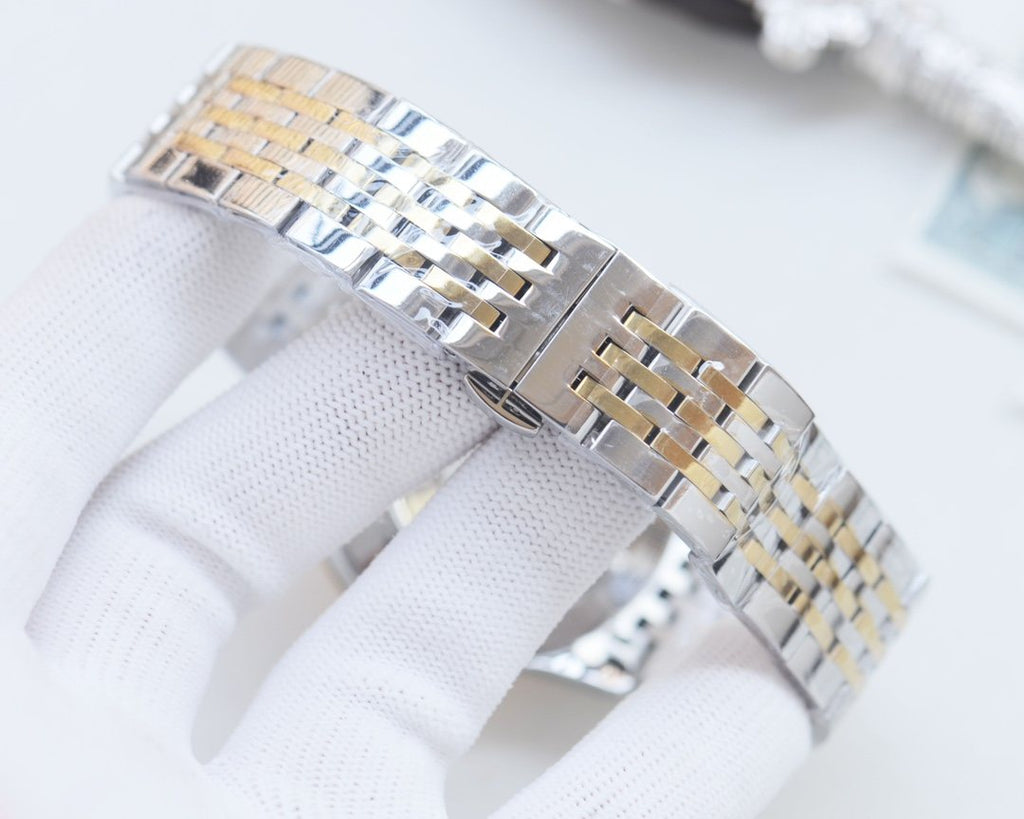 Omega Silver Gold Dial Bracelet Watch — detail