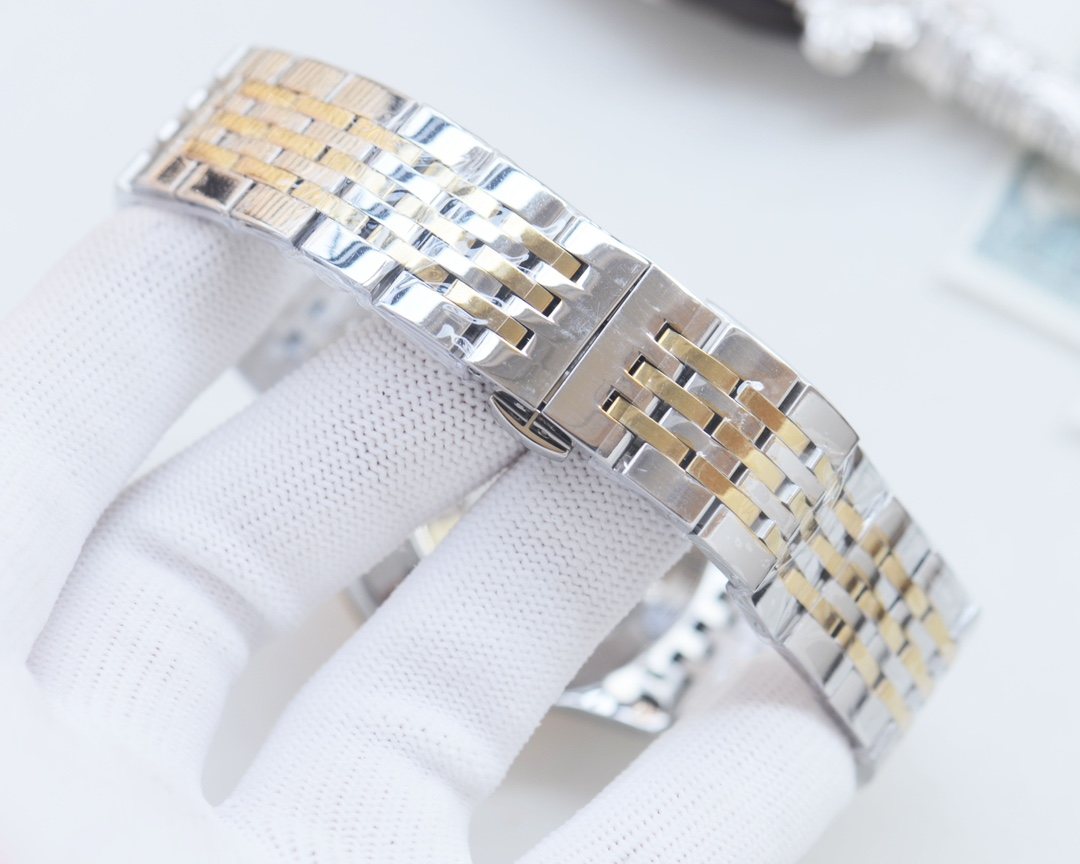 Omega Silver Gold Dial Bracelet Watch — detail