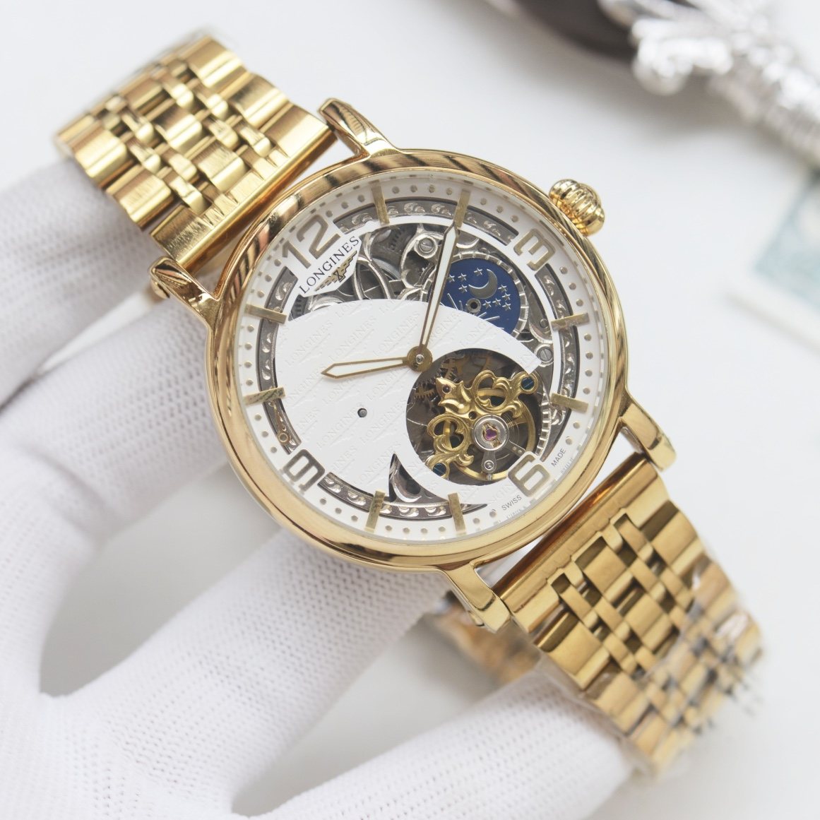 Longines Gold White Bracelet Watch — hero