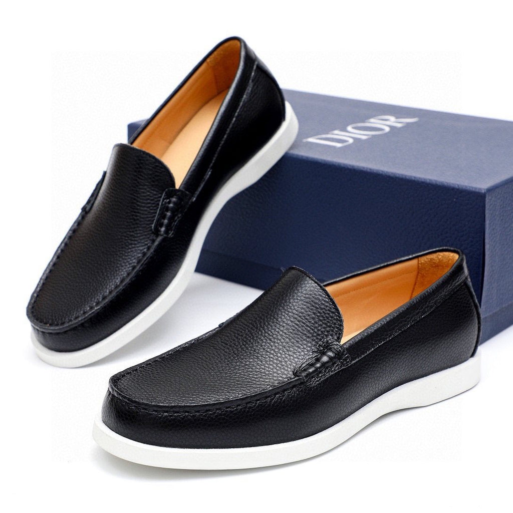 Dior Black Textured Leather Slip-On Loafers — front