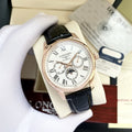 Longines Rose Gold Black White Dial Strap Watch — hero