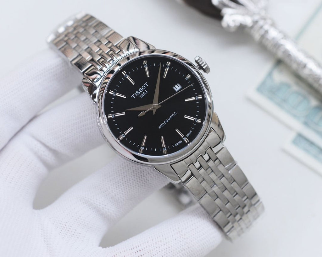 Tissot Silver Rose Gold Black Dial Bracelet Watch — hero