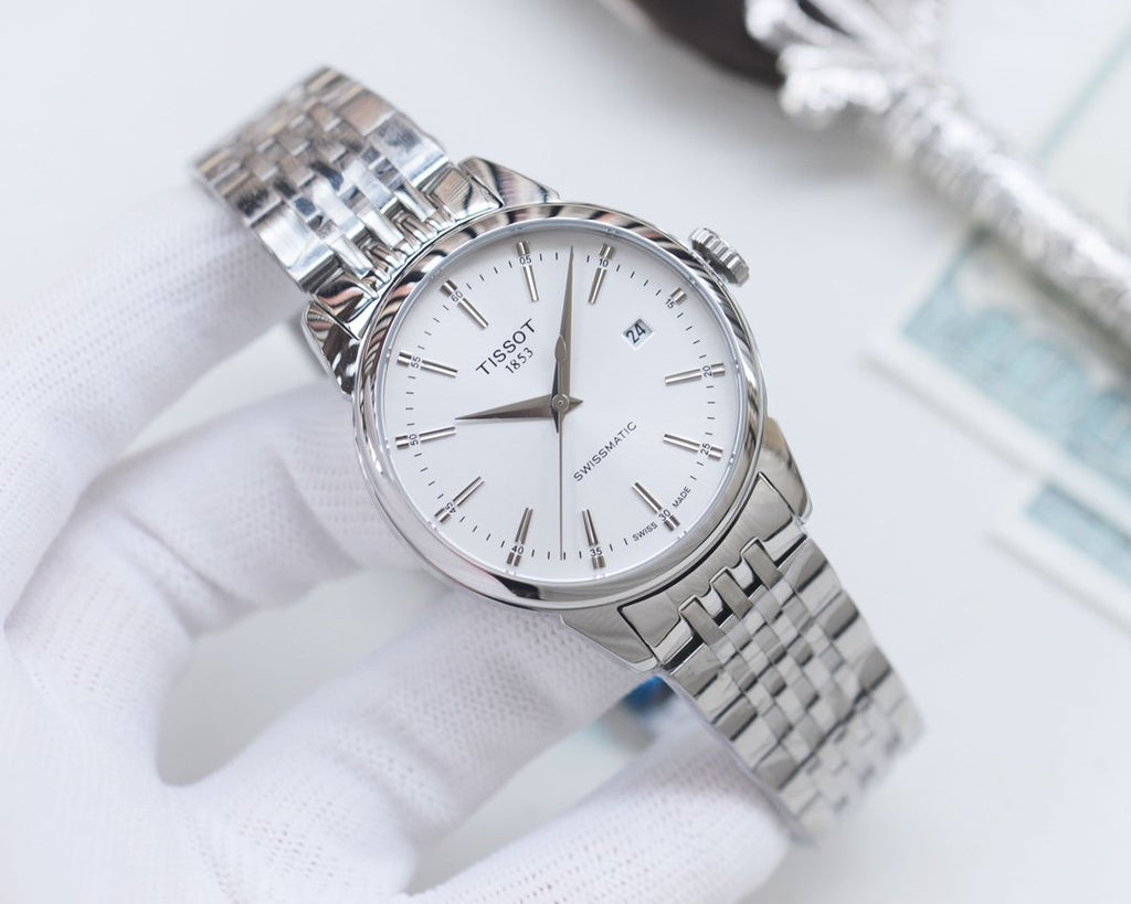 Tissot Silver White Dial Bracelet Watch — front