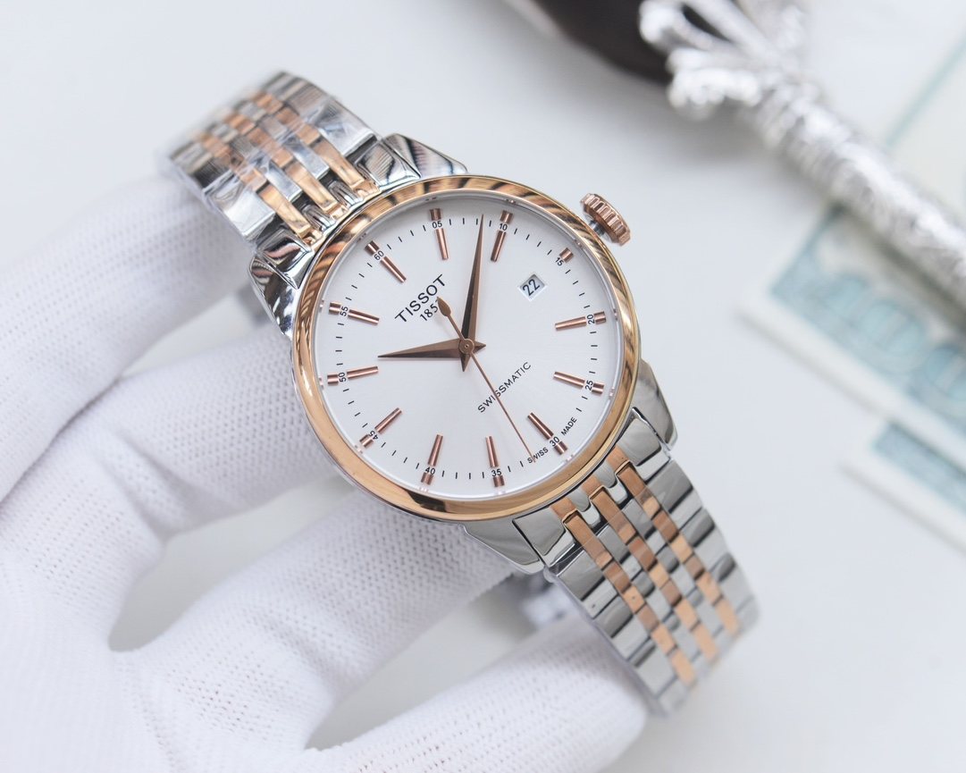 Tissot Silver Rose Gold White Dial Bracelet Watch — hero