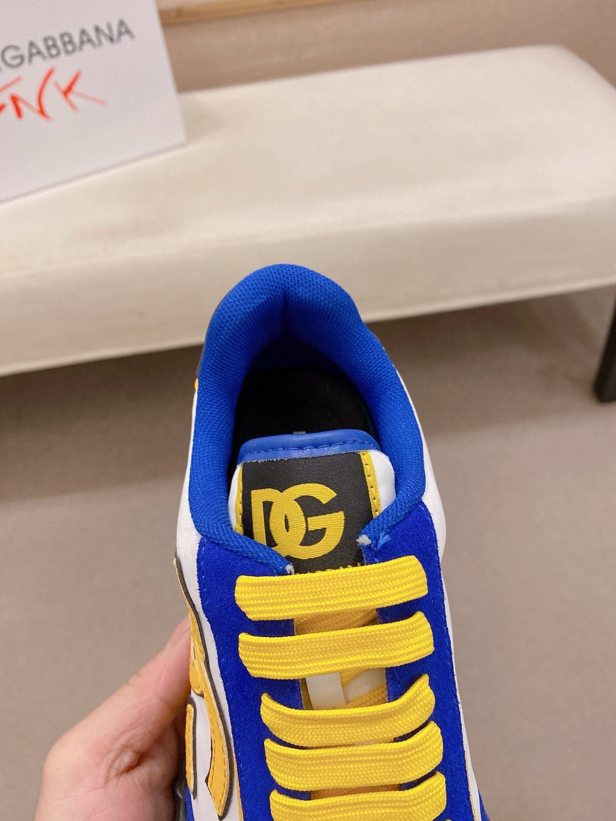 Dolce & Gabbana Blue and Yellow Sneakers — detail