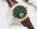 OMEGA Gold Brown Green Dial Strap Watch — hero