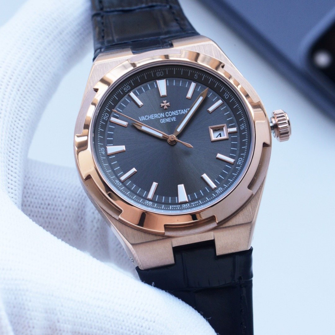 VACHERON CONSTANTIN Black Rose Gold Leather Strap Watch — hero