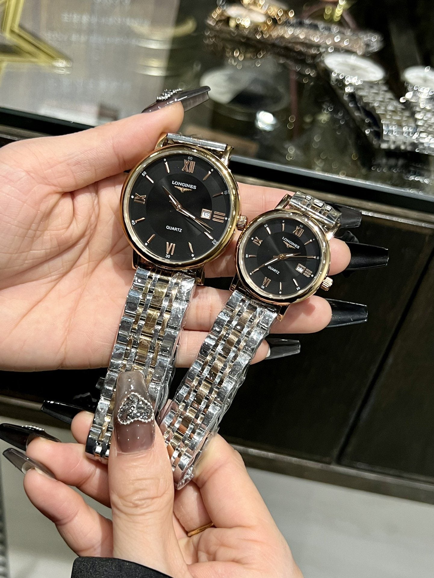 Longines Gold Two Tone Black Dial Bracelet Watch — hero