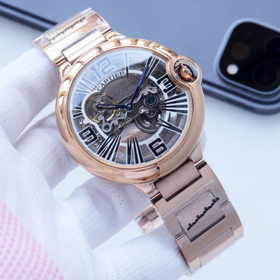 Cartier Rose Gold Brown Leather Strap Watch — hero