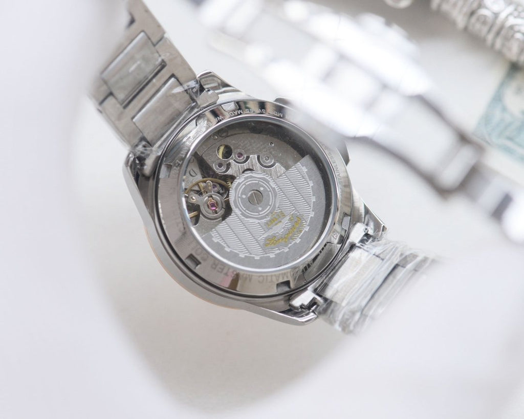 Longines Silver Pink Dial Bracelet Watch — back