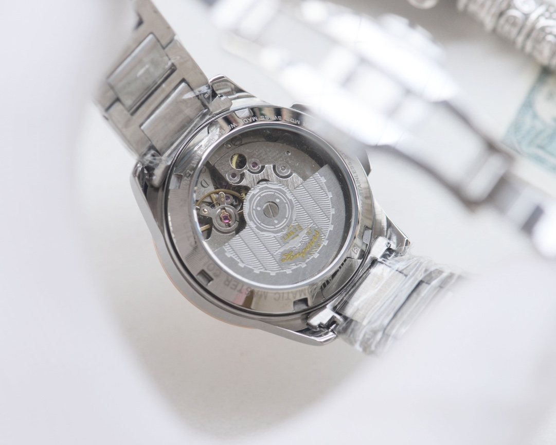 Longines Rose Gold Silver Blue Dial Bracelet Watch — back