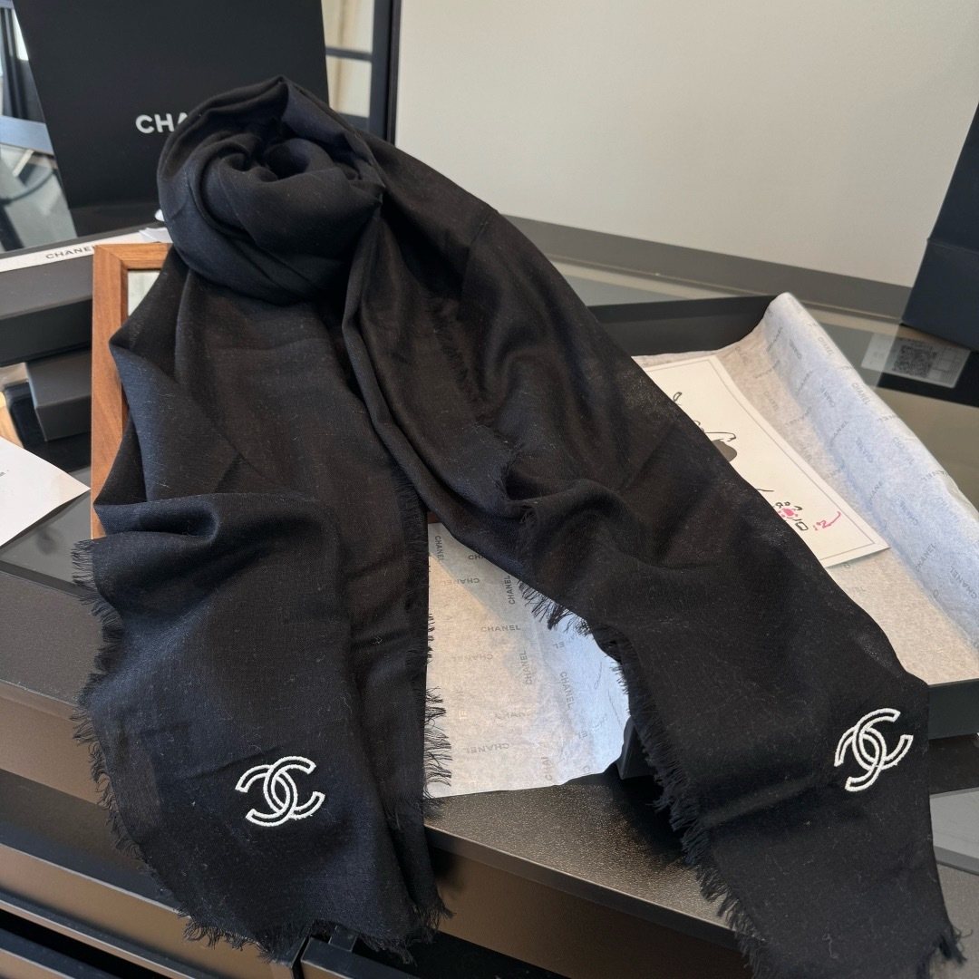 Chanel Fringed Cashmere Scarf — front