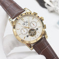 PATEK PHILIPPE Gold Brown White Dial Leather Strap Watch — hero