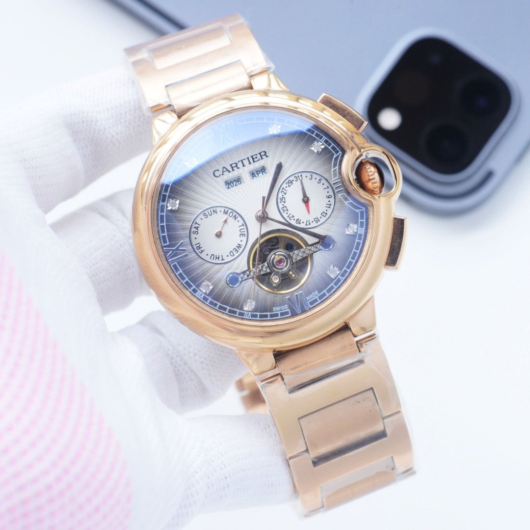 Cartier Gold White Blue Dial Bracelet Watch — hero