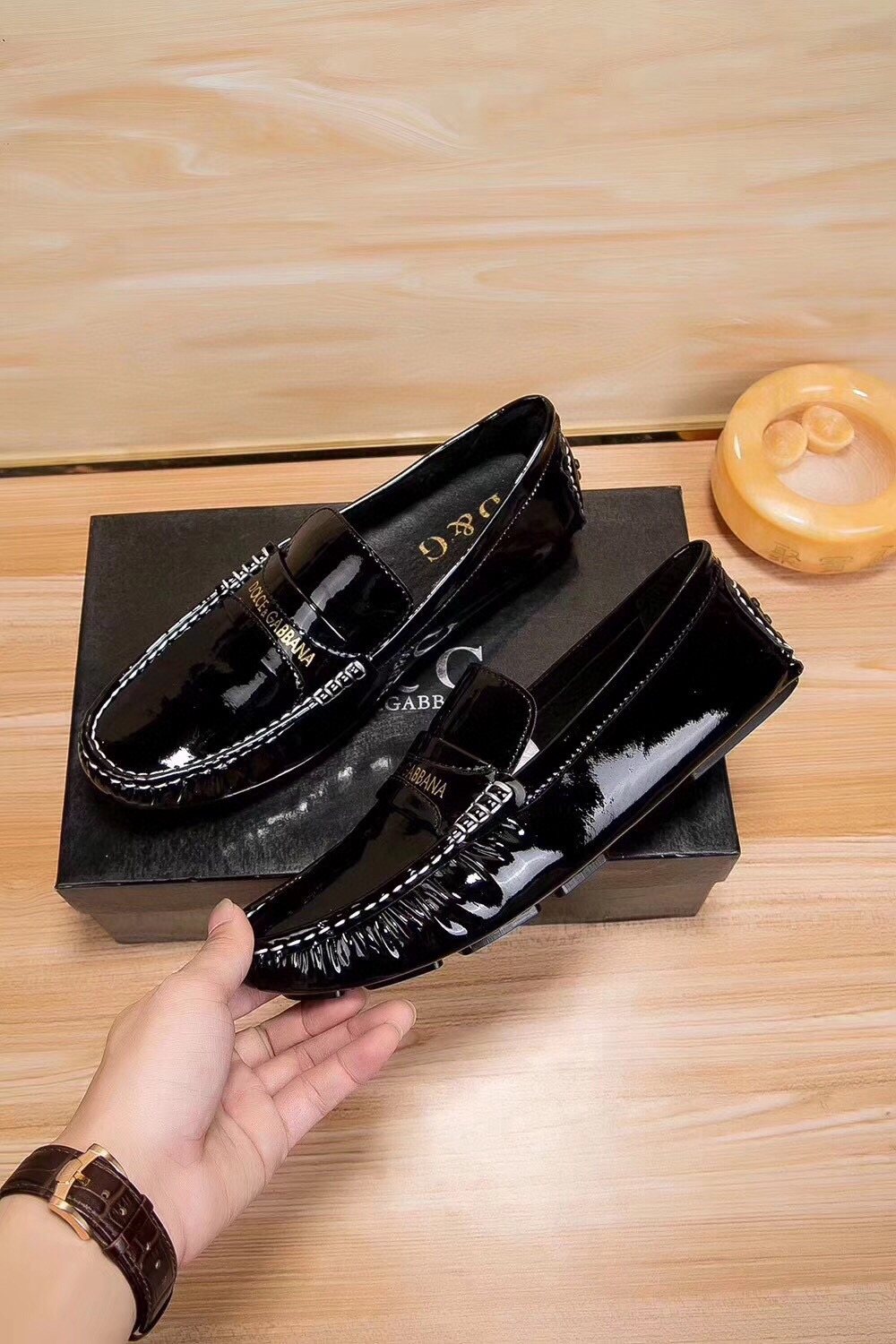 Dolce & Gabbana Black Patent Loafers — model