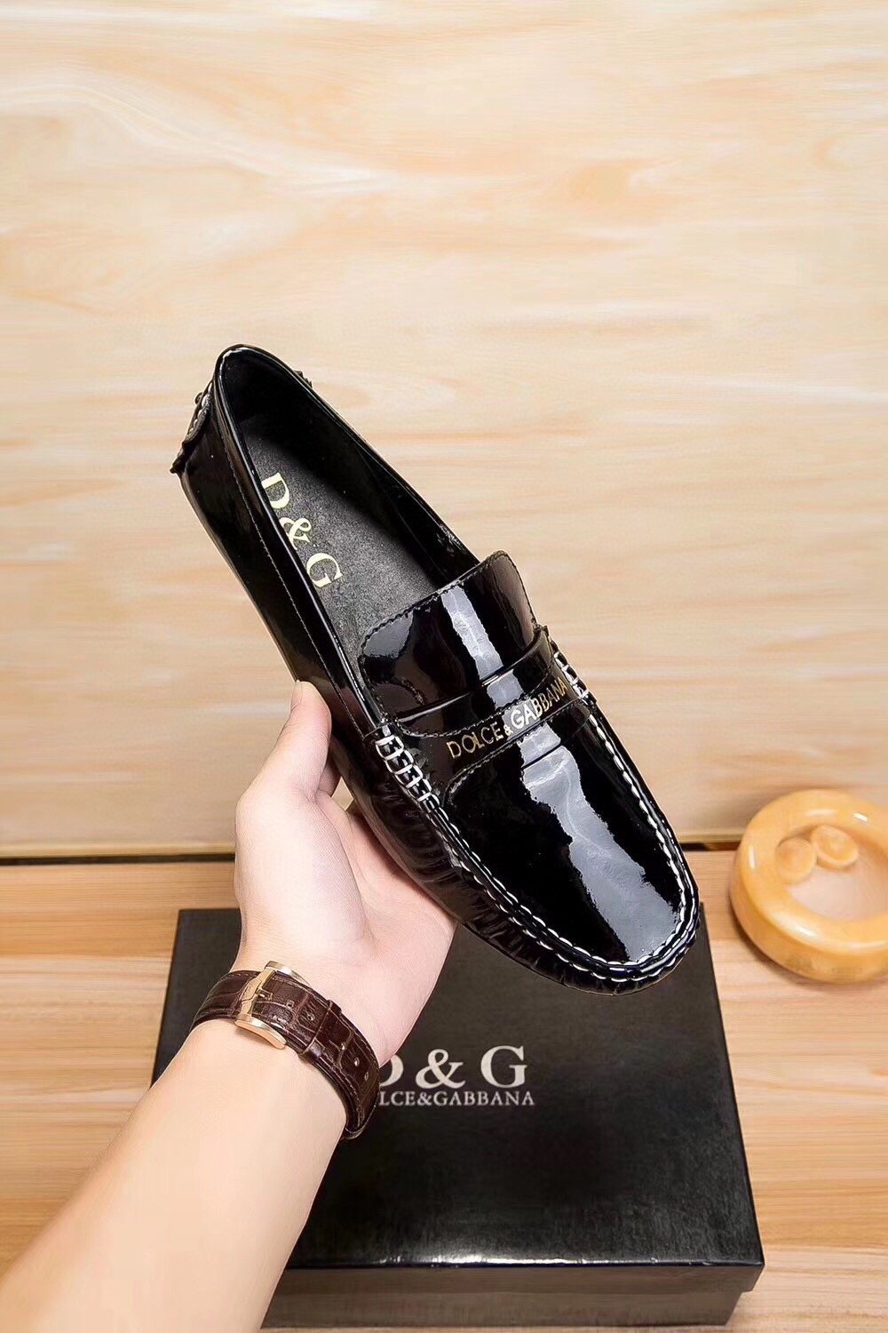 Dolce & Gabbana Black Patent Loafers — model