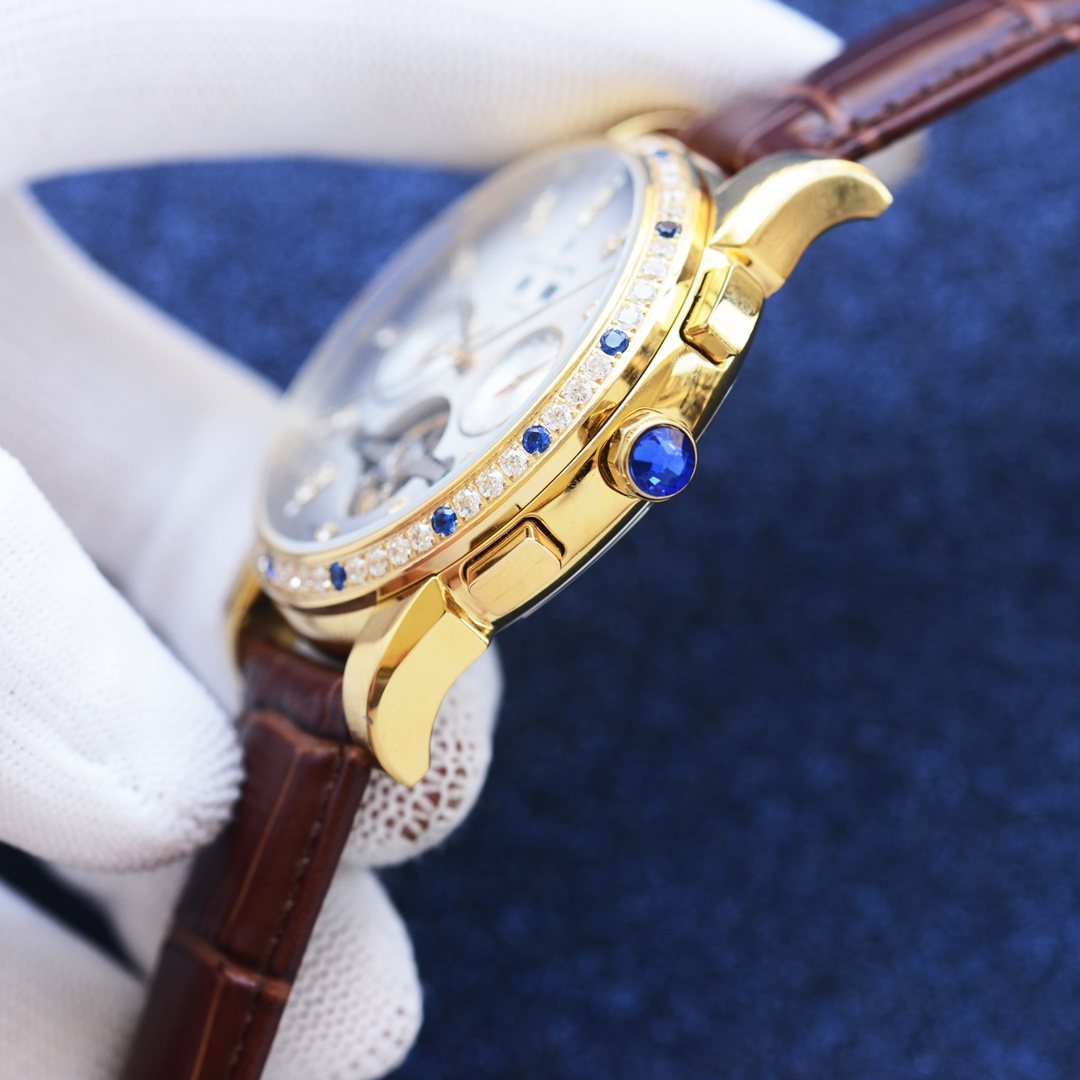 Patek Philippe Gold Brown White Dial Leather Strap Watch — side