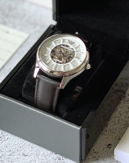 EMPORIO ARMANI Silver White Leather Strap Watch — hero