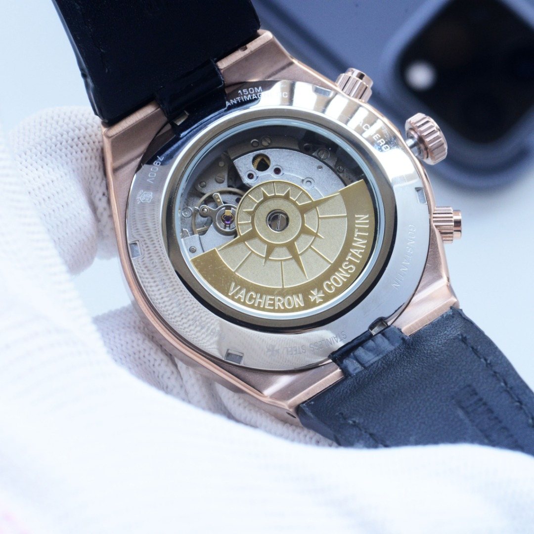 Vacheron Constantin Rose Gold Black Dial Strap Watch — back