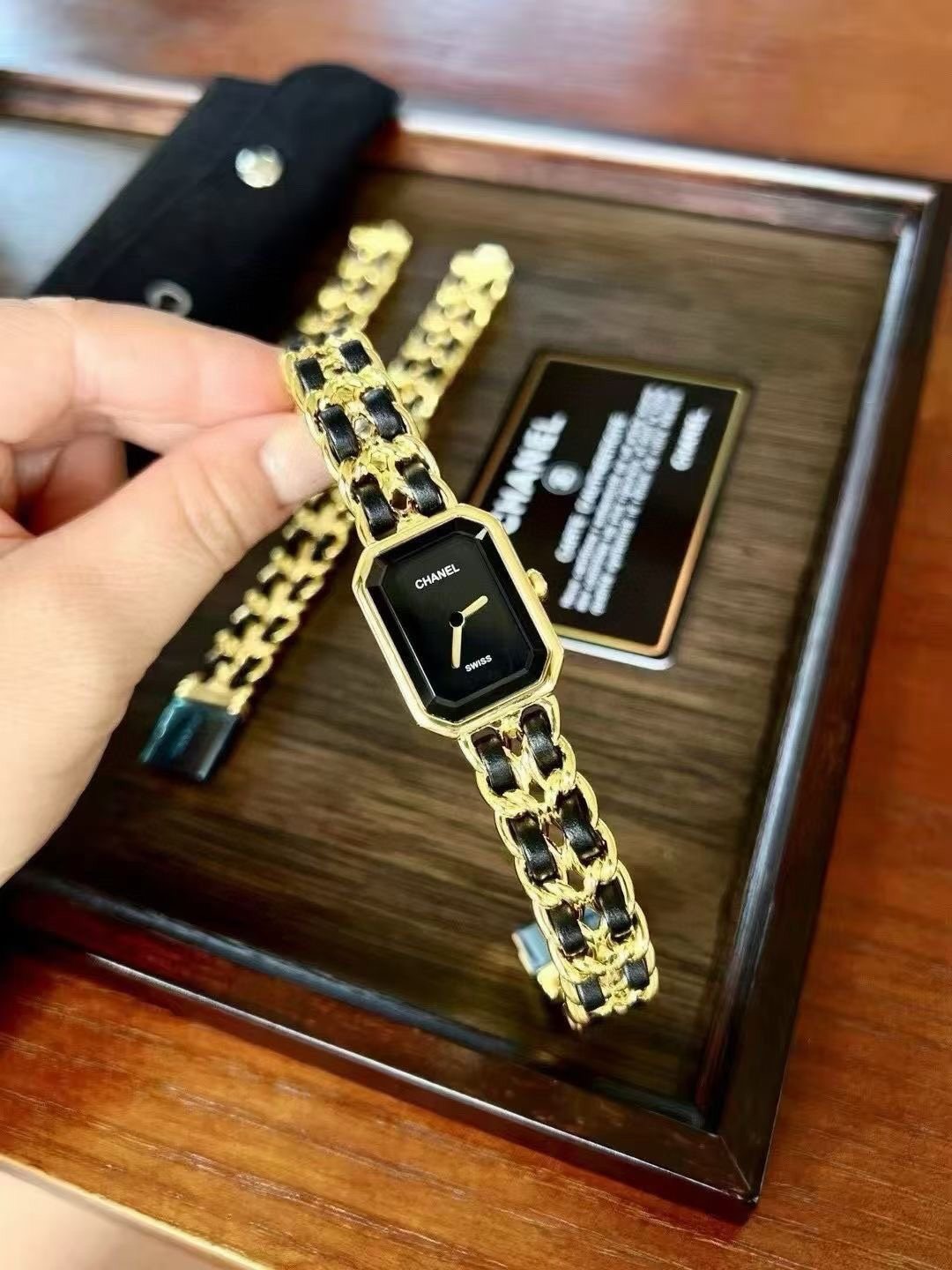 Chanel Black Dial Braided Bracelet Watch — front