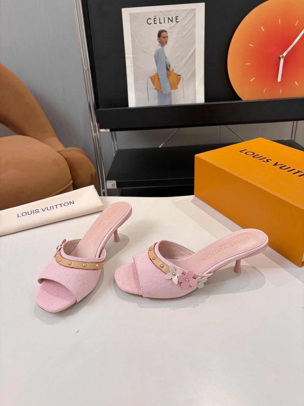 Pink Floral Slingback Heeled Sandals — front