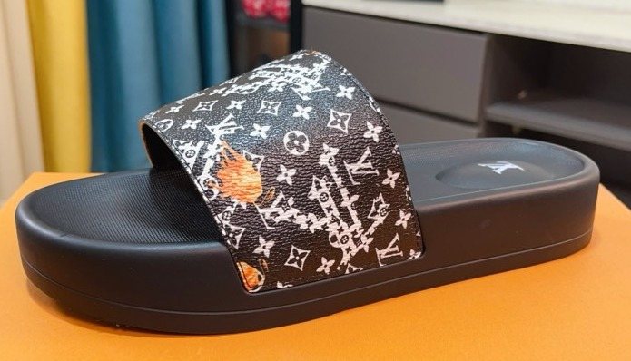Louis Vuitton Patterned Strap Slide Sandals — hero