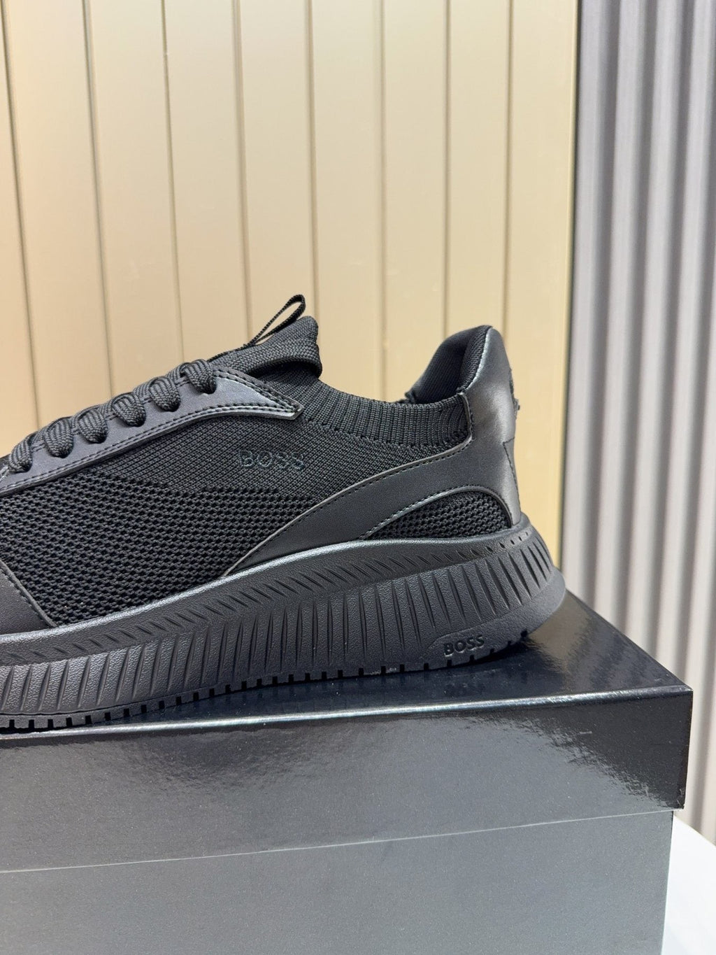 BOSS Black Mesh Running Shoes — side