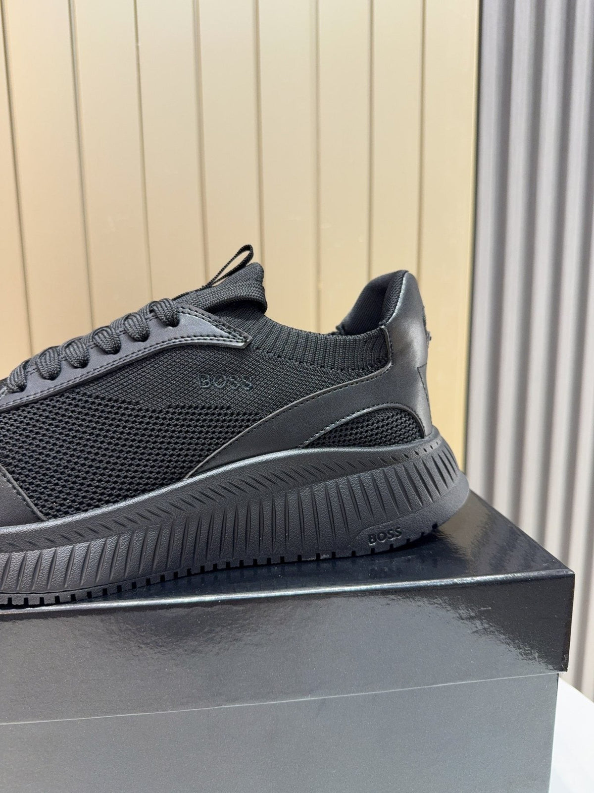 BOSS Black Mesh Running Shoes — side
