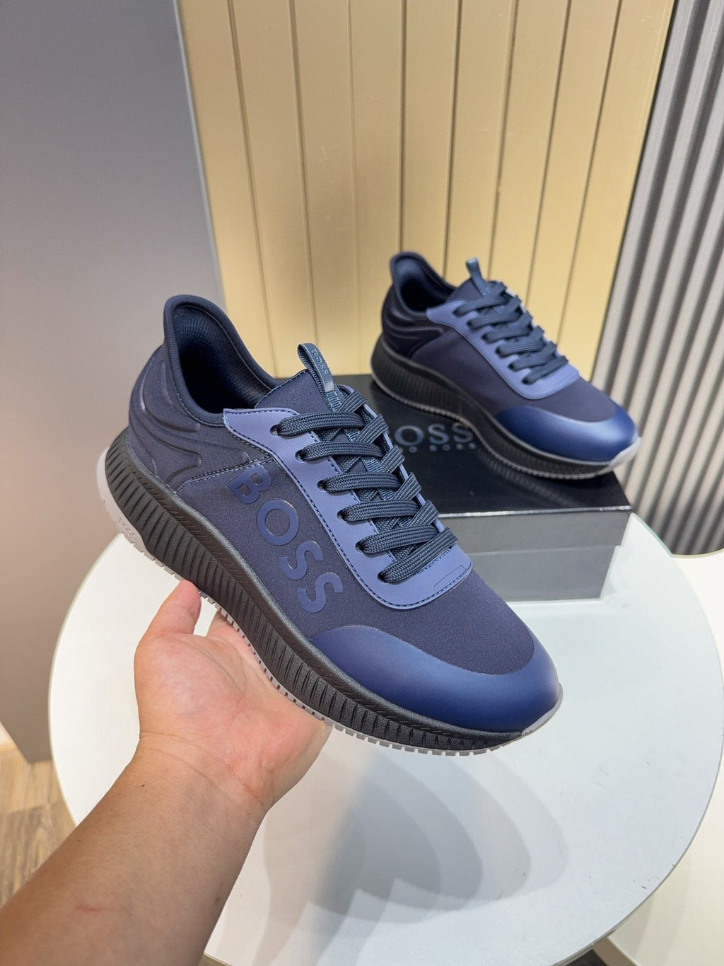 BOSS Navy Blue Lace-Up Sneakers — model