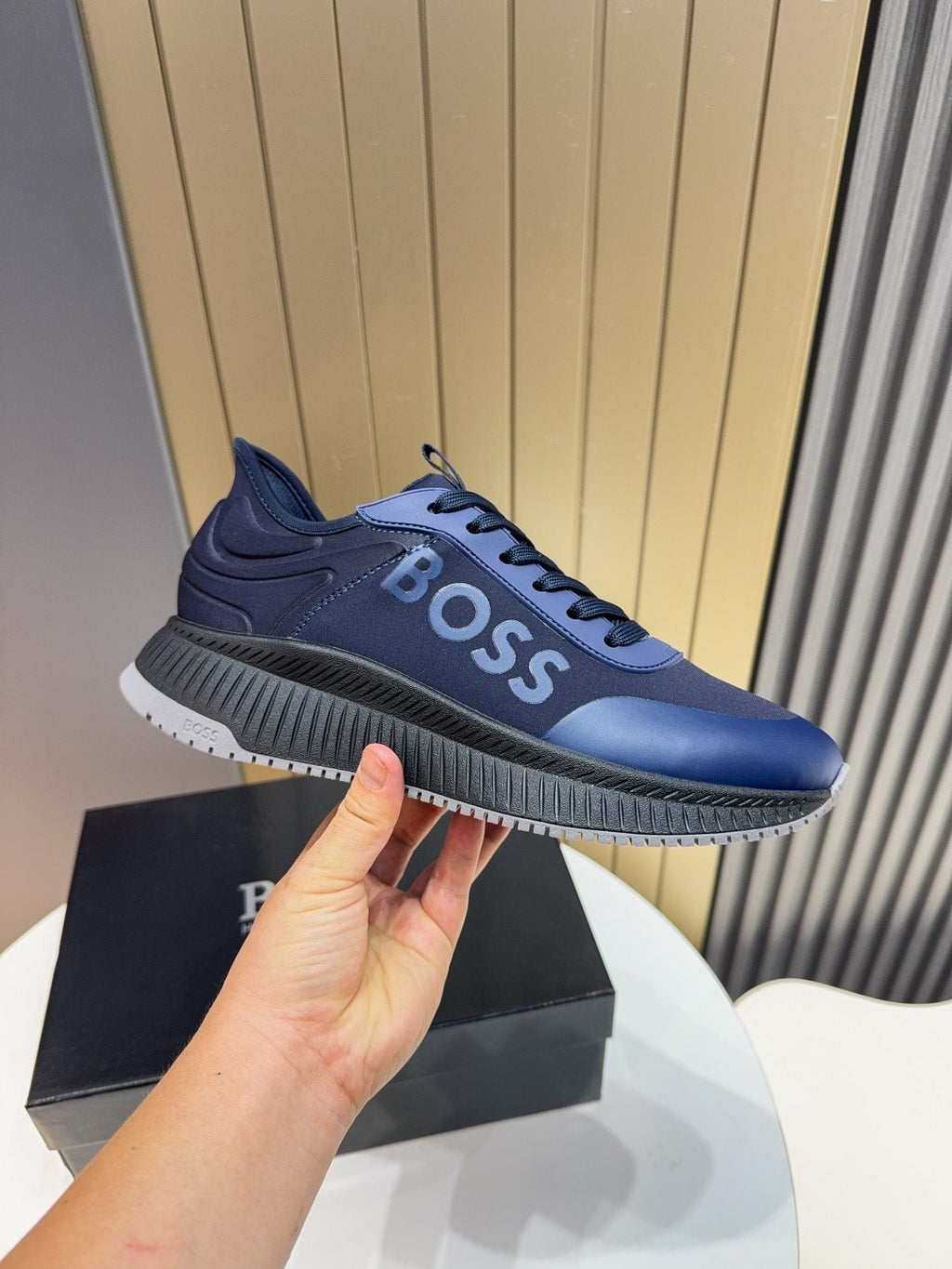 BOSS Navy Blue Lace-Up Sneakers — side