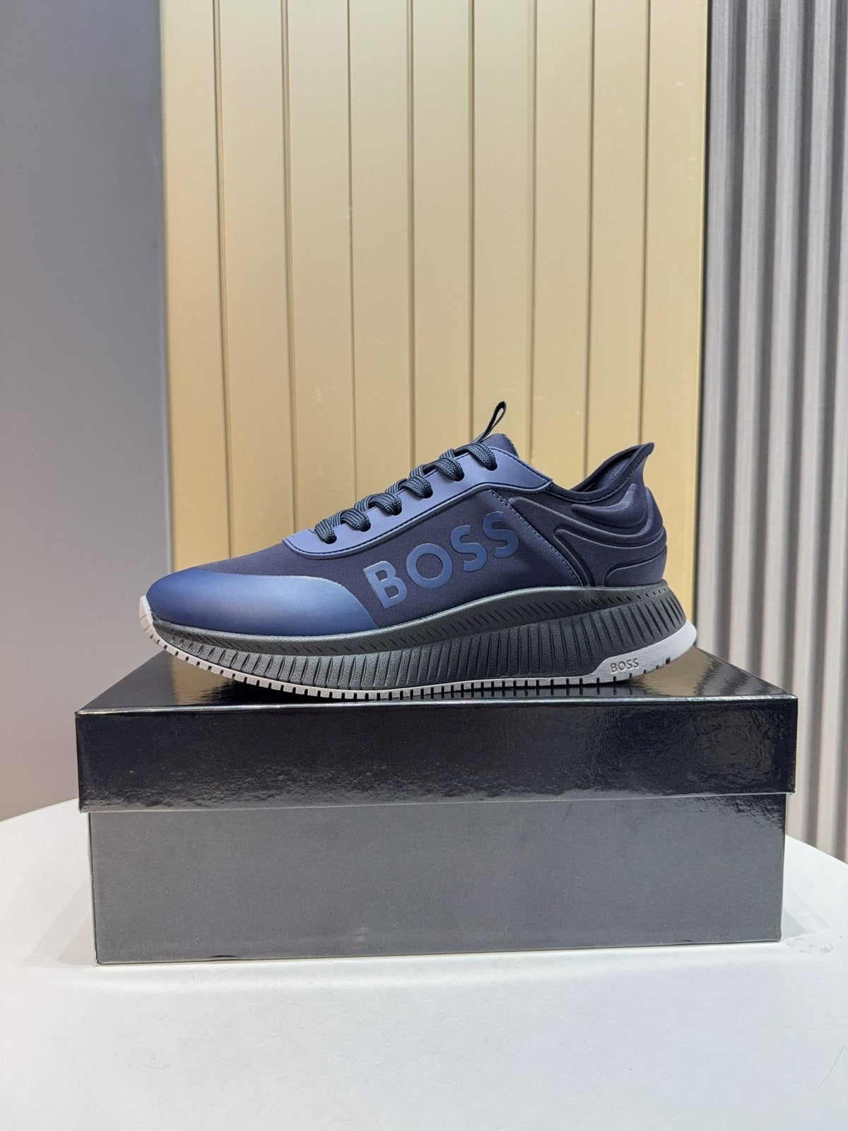 BOSS Navy Blue Lace-Up Sneakers — side