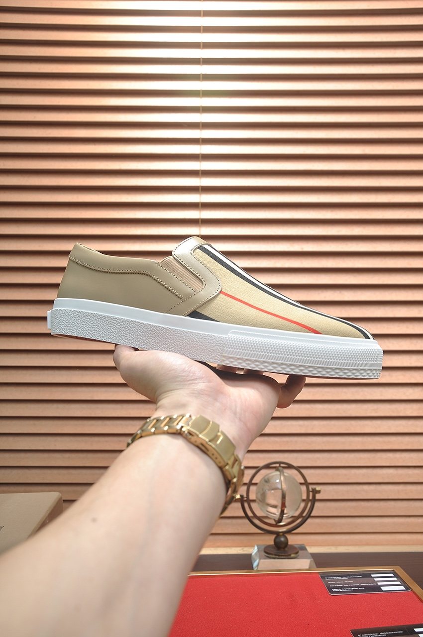 Burberry Beige Striped Slip-On Sneakers — side