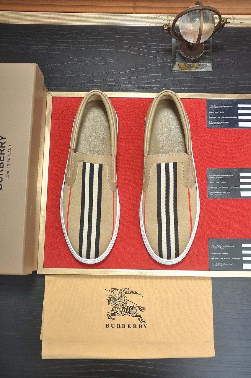 Burberry Beige Striped Slip-On Sneakers — front