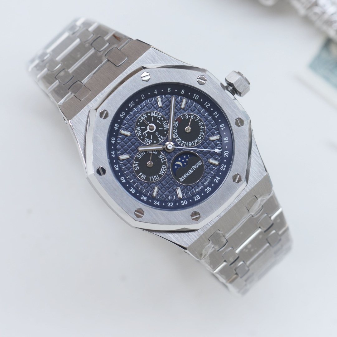 Audemars Piguet Silver Gold Blue Dial Bracelet Watch — hero