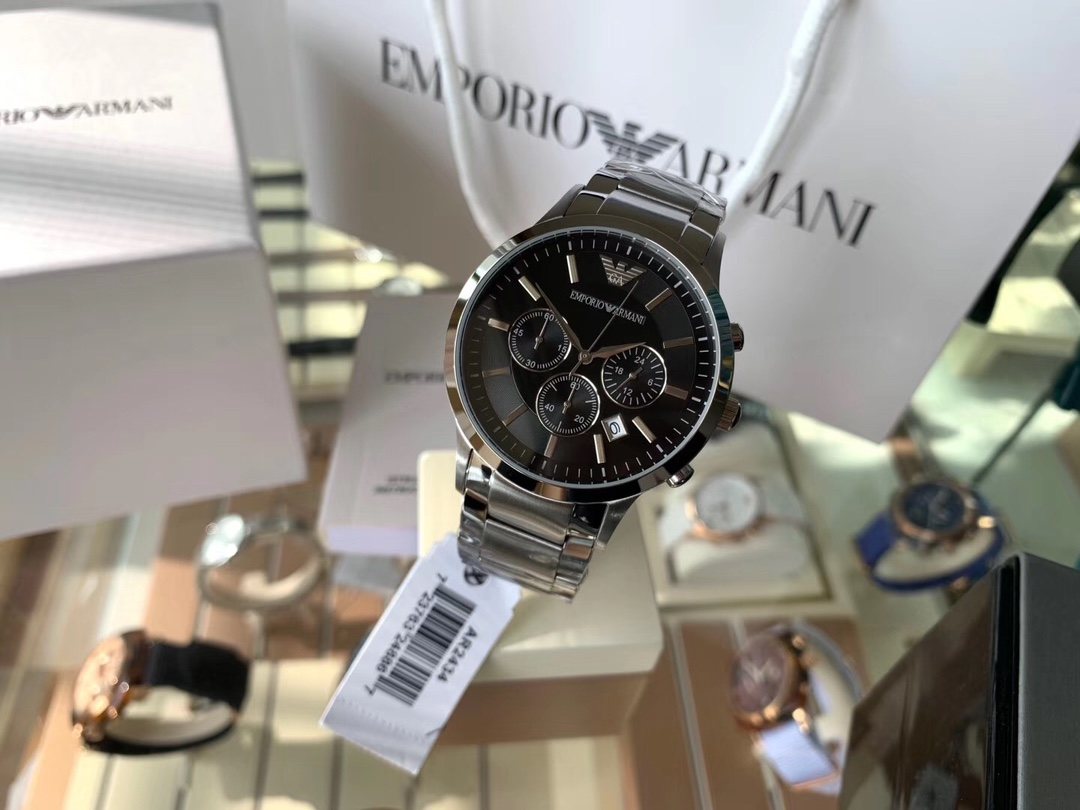 EMPORIO ARMANI Black Dial Three-Subdial Watch — front