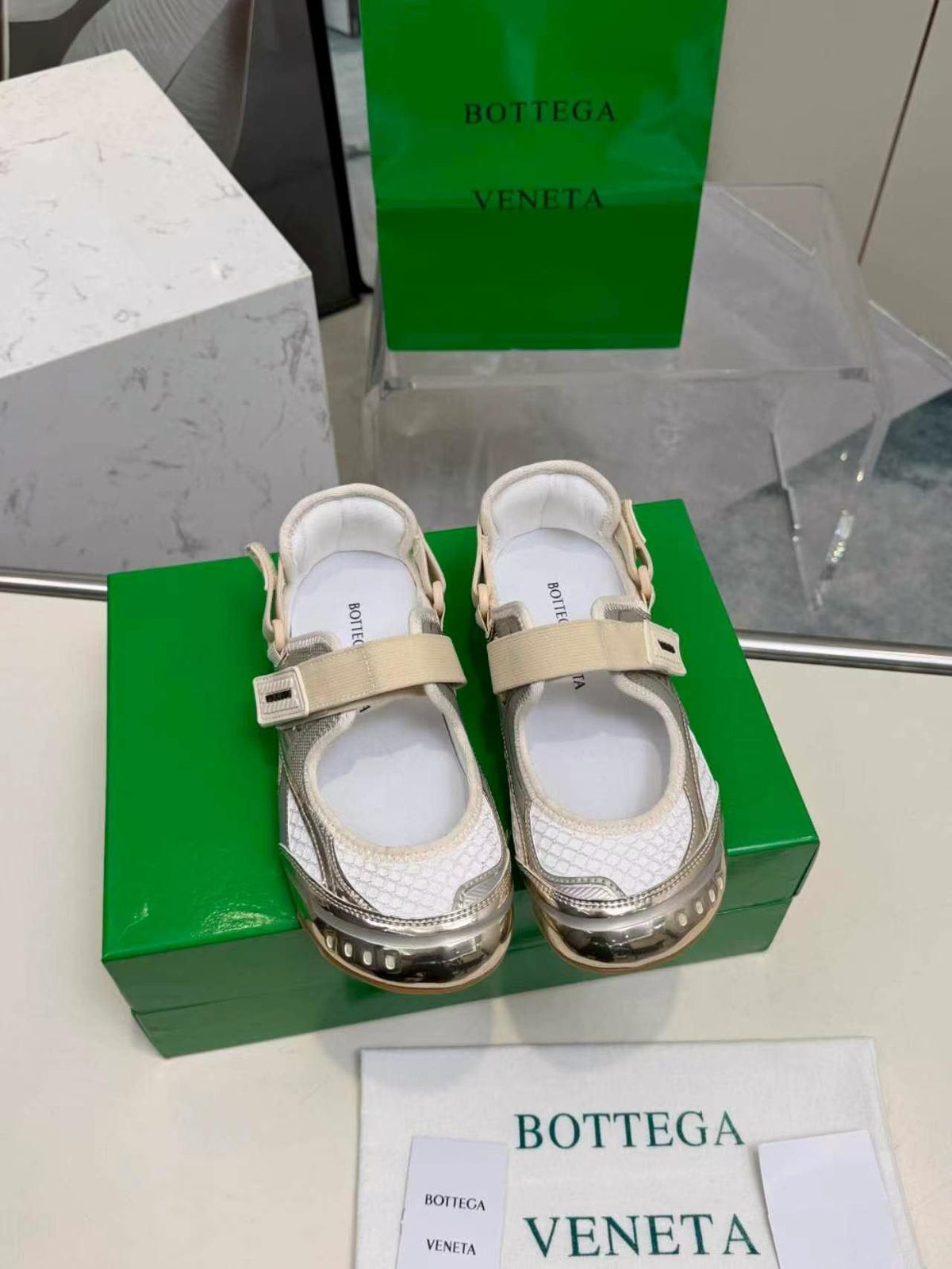 Bottega Veneta White Mesh Strap Sneakers — front