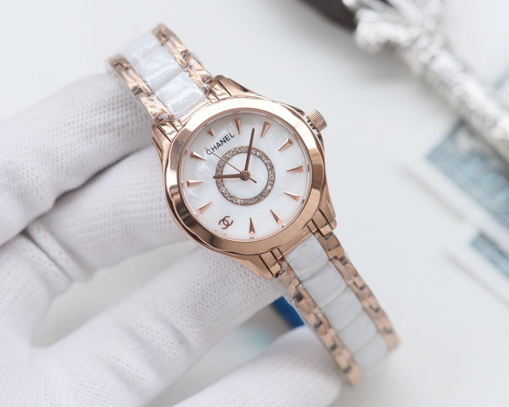 Chanel Rose Gold White Dial Bracelet Watch — front