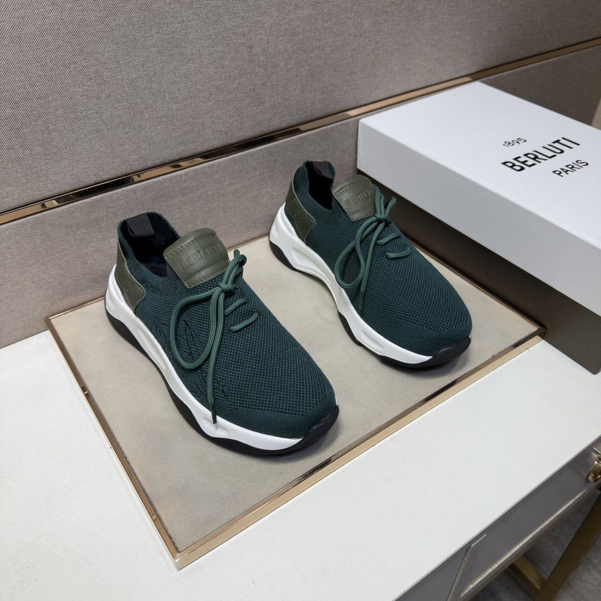 Berluti Dark Green Low-Top Sneakers — front