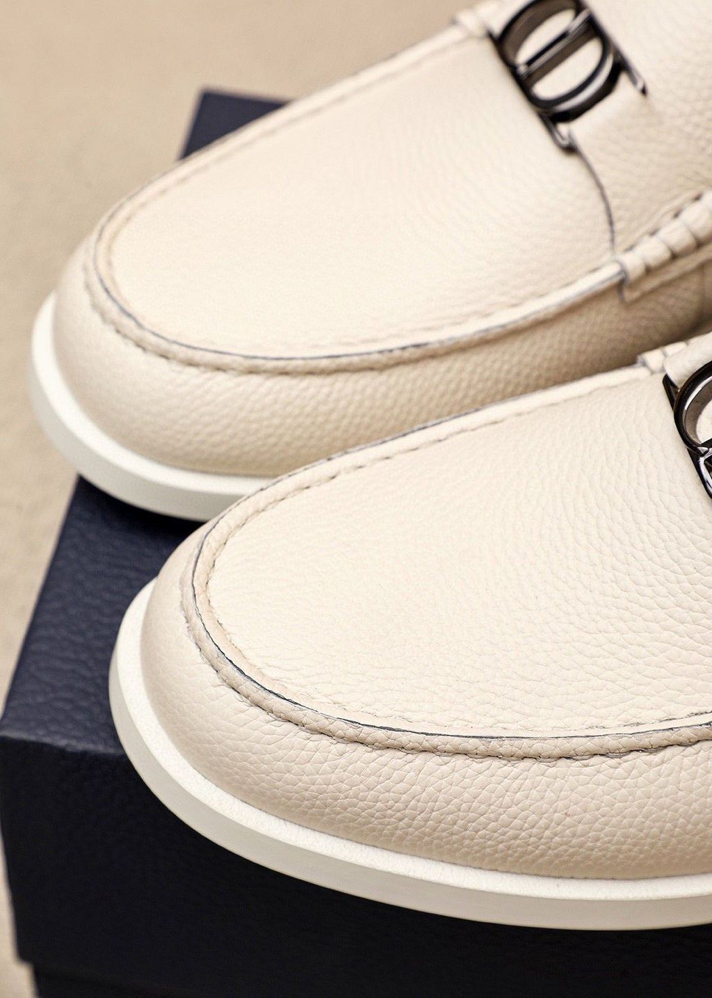 Dior Cream White Metal-Detail Loafers — detail