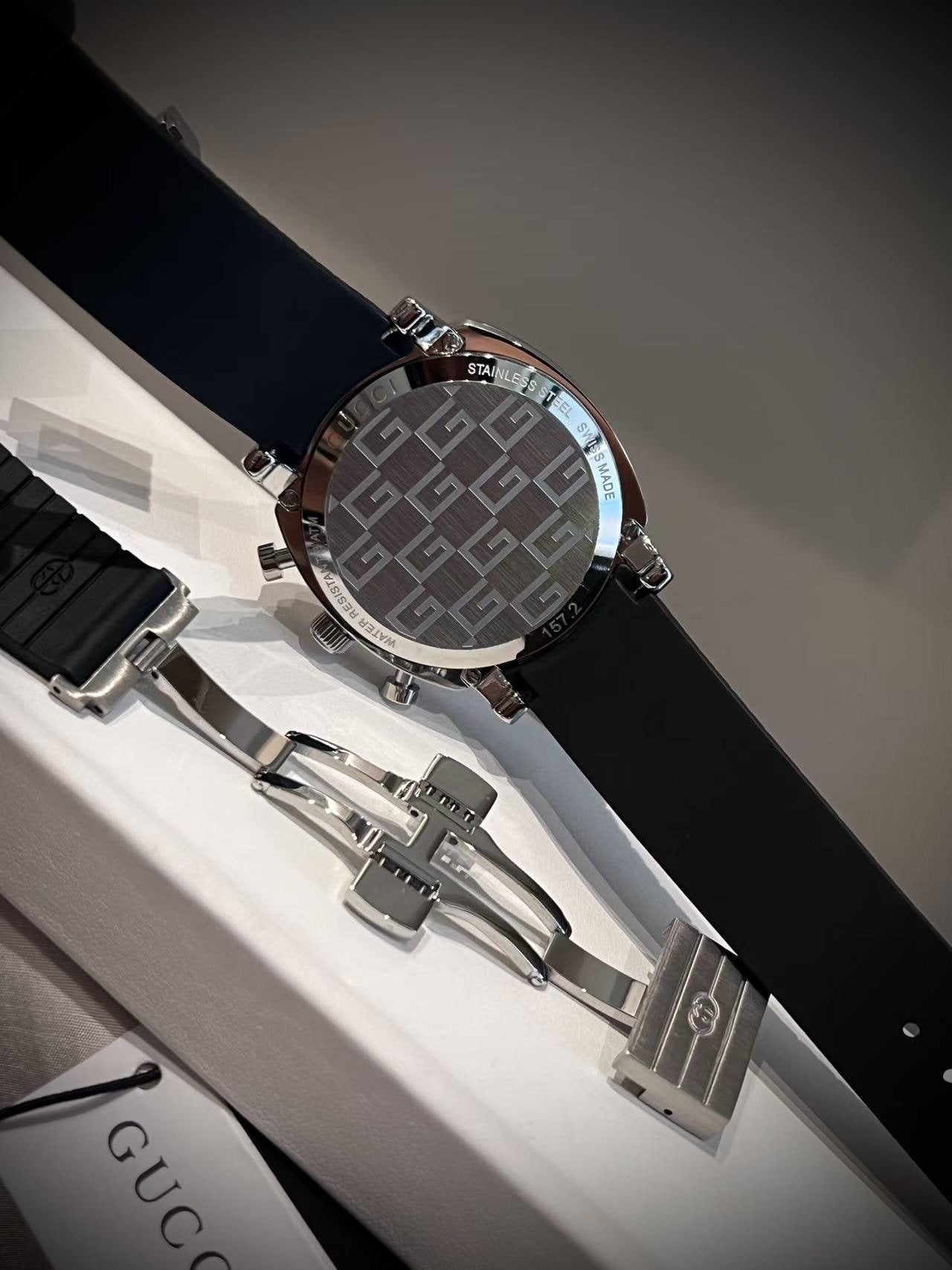 Gucci Black Silver Dial Strap Watch — back