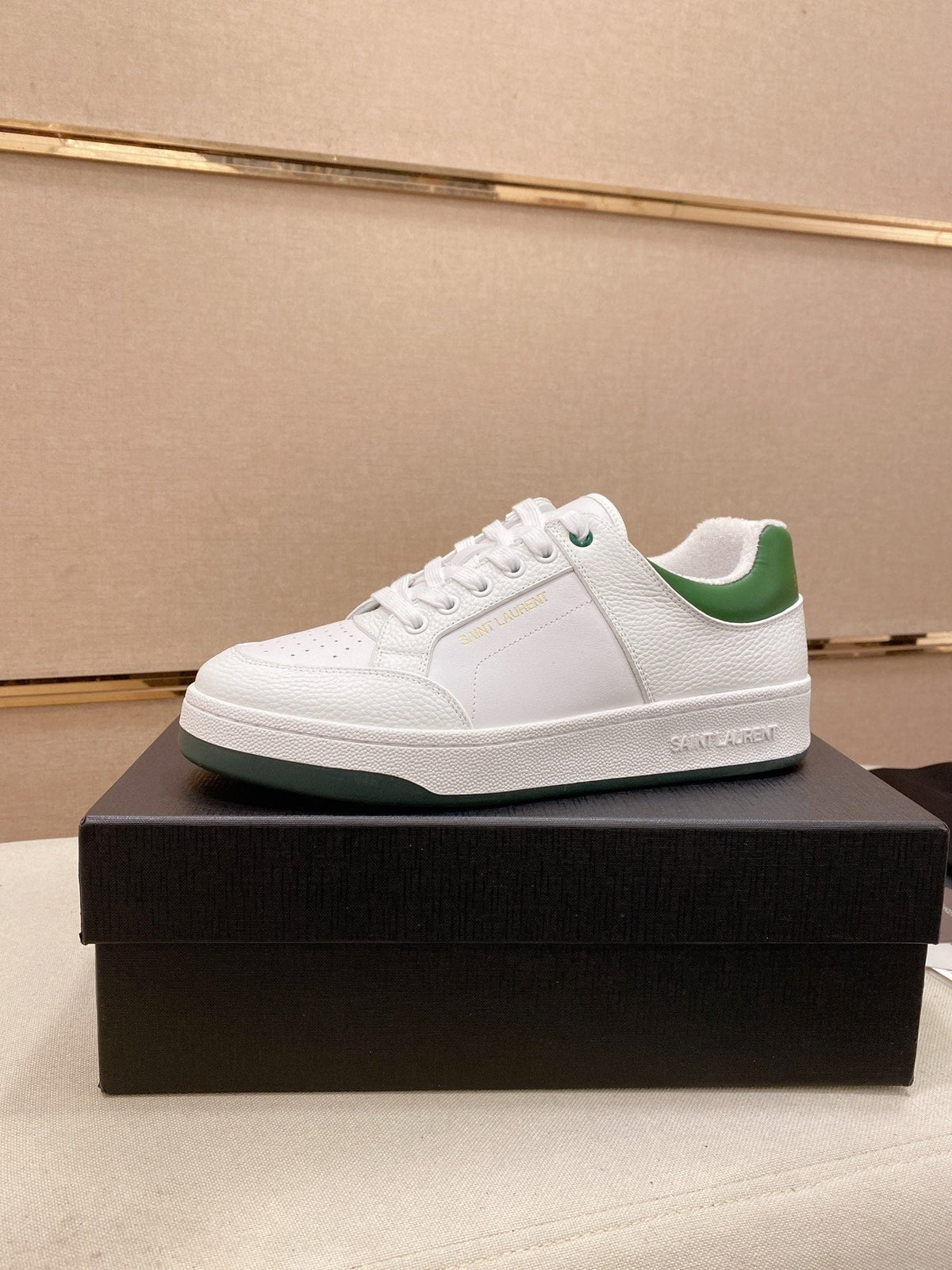 Saint Laurent White and Green Low-Top Sneakers — hero