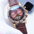 Rolex Rose Gold Brown Strap Watch — hero