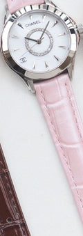 CHANEL Pink Silver White Dial Leather Strap Watch — hero