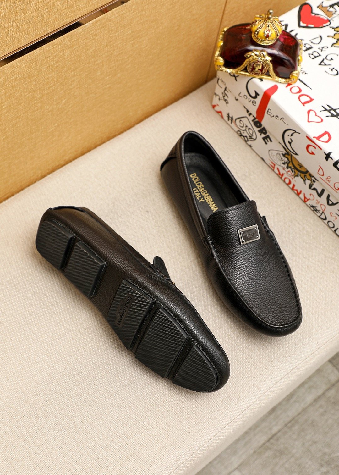 Dolce & Gabbana Black Metal-Accent Slip-On Loafers — side