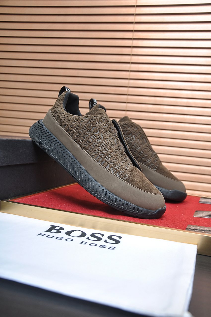 Hugo Boss Brown Textured Slip-On Sneakers — side