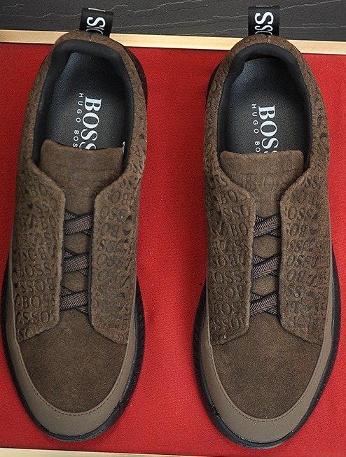 Hugo Boss Brown Textured Slip-On Sneakers — front