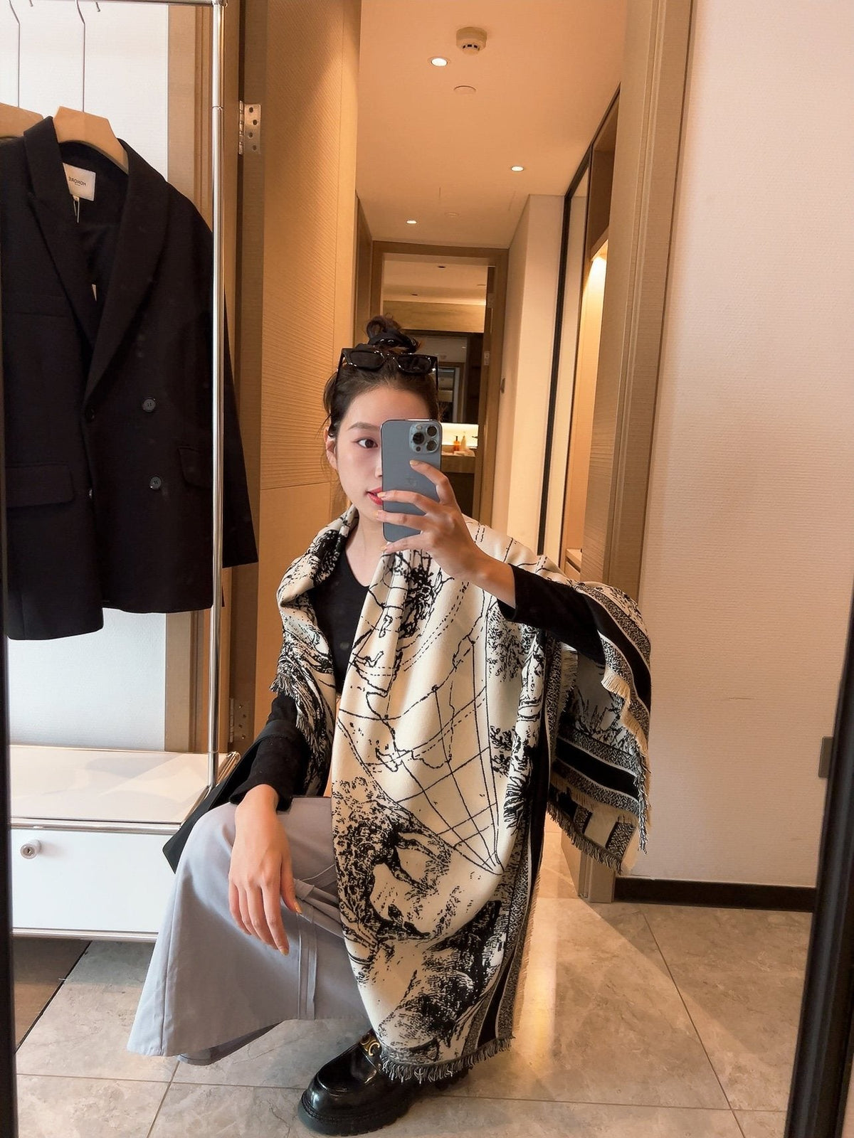 Dior Ivory and Black Toile Shawl — model