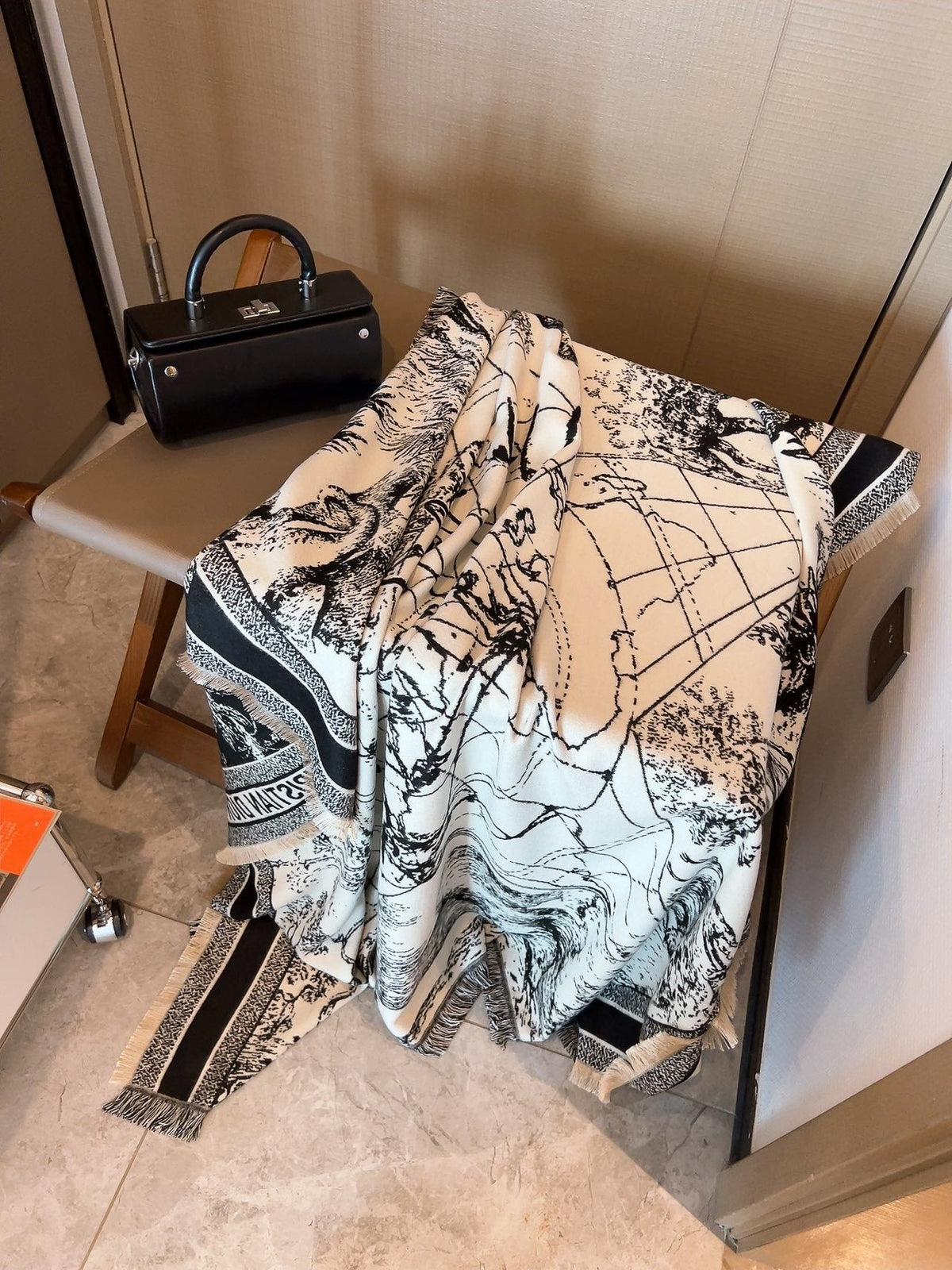 Dior Ivory and Black Toile Shawl — detail