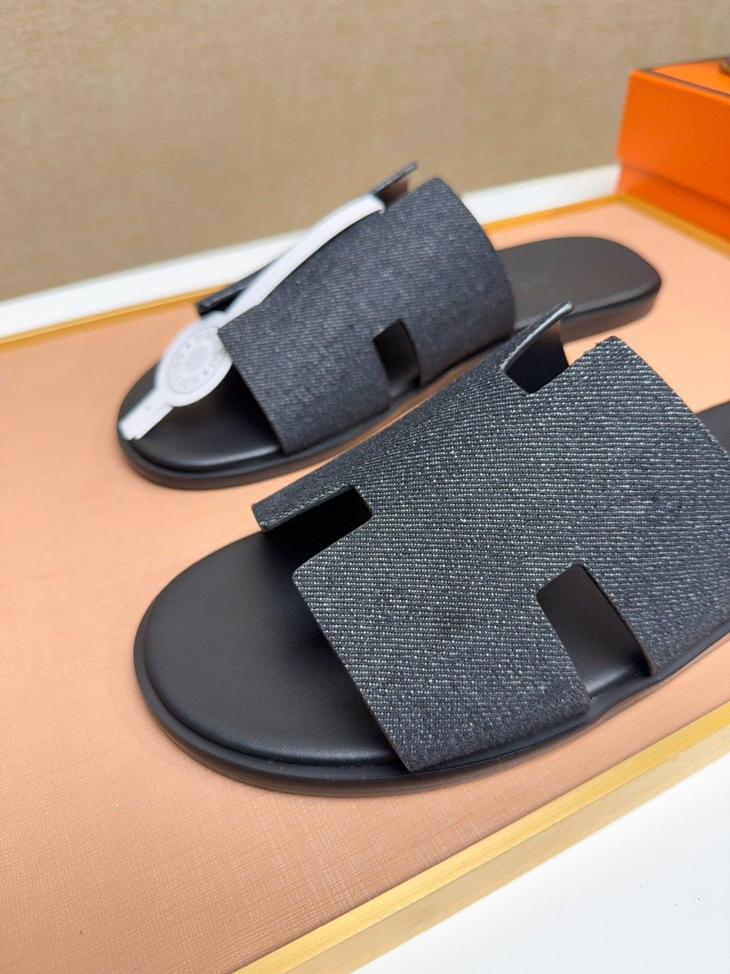 Hermès Black H-Strap Slide Sandals — detail